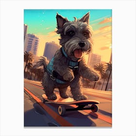 Miniature Schnauzer Dog Skateboarding Illustration 1 Canvas Print