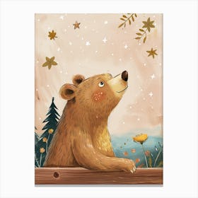 Brown Bear Looking At A Starry Sky Storybook Illustration 4 Canvas Print
