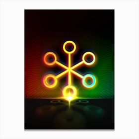 Neon Geometric Glyph in Watermelon Green and Red on Black n.0399 Canvas Print