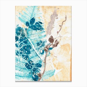 Blue Yellow Botanical Leaves Canvas Print