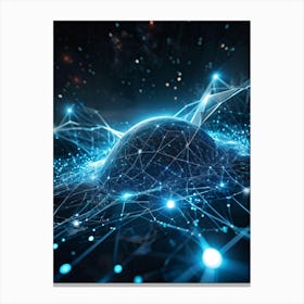 Cybernetic Abstract Concept Art Featuring A Network Of Luminous Dots And Waves Polygons And Streams (7) Canvas Print