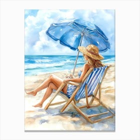 Of A Woman Relaxing On The Beach Canvas Print