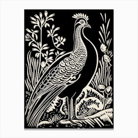 B&W Bird Linocut Pheasant 2 Canvas Print