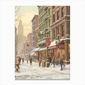 Vintage Winter Illustration New York City Usa 4 Canvas Print