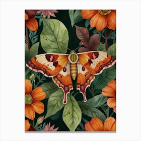 Moth On Flowers Canvas Print