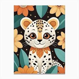 Floral Cute Baby Leopard Nursery Illustration (11) Canvas Print