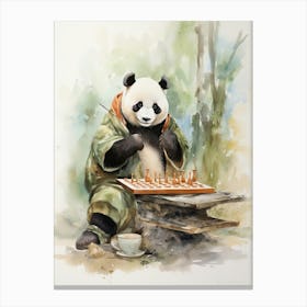 Panda Art Playing Chess Watercolour 4 Canvas Print