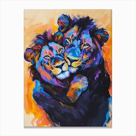 Black Lion Family Bonding Fauvist Painting 2 Canvas Print