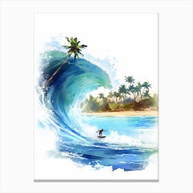 Surfing In A Wave On Anse Source D Argent, Seychelles 1 Canvas Print