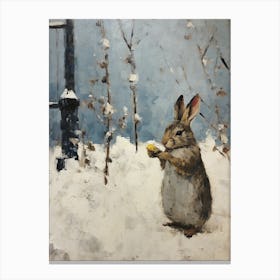 Vintage Winter Animal Painting Rabbit 2 Canvas Print