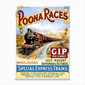 Steam Train Locomotive, Vintage Railway Poster Canvas Print