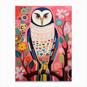 Pink Scandi Snowy Owl 1 Canvas Print