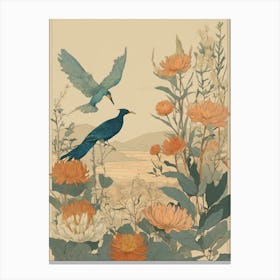 Birds And Flowers Bird Wall Art Canvas Print
