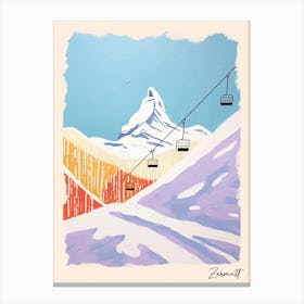 Poster Of Zermatt   Switzerland, Ski Resort Pastel Colours Illustration 3 Canvas Print