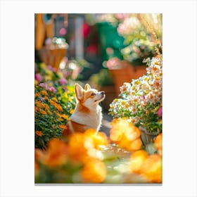 Corgi In The Garden.Generated AI. Wall Art Print Toile