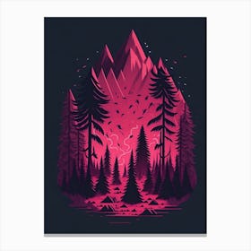 A Fantasy Forest At Night In Red Theme 81 Canvas Print