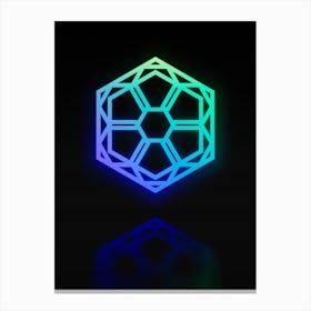 Neon Blue and Green Abstract Geometric Glyph on Black n.0424 Canvas Print