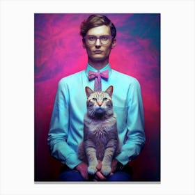 Portrait Of A Man With A Cat Canvas Print