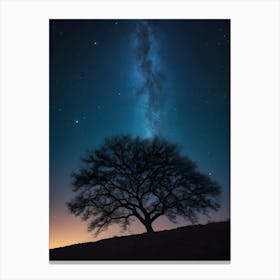Lone Tree In The Night Sky 3 Canvas Print
