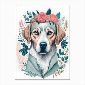 Cyte Dog Portrait Pink Flowers Painting (3) Canvas Print