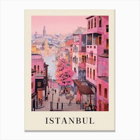 Istanbul Turkey 2 Vintage Pink Travel Illustration Poster Canvas Print