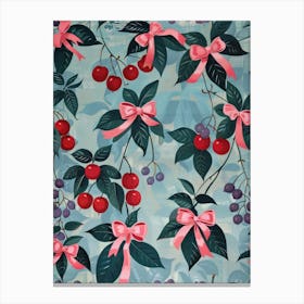 Folk Cherries And Bows 3 Pattern Canvas Print