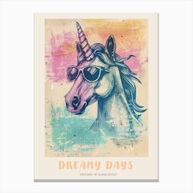 Pastel Unicorn In Sunglasses Illustration 3 Poster Canvas Print