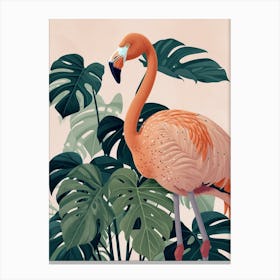 Andean Flamingo And Monstera Deliciosa Boho Print 2 Canvas Print