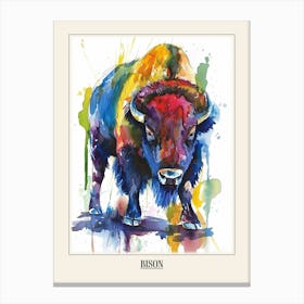 Bison Colourful Watercolour 1 Poster Canvas Print