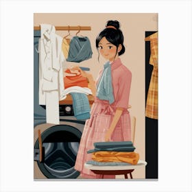 Illustration Of A Woman Doing Laundry 7 Canvas Print