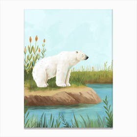 Polar Bear Standing On A Riverbank Storybook Illustration 2 Canvas Print