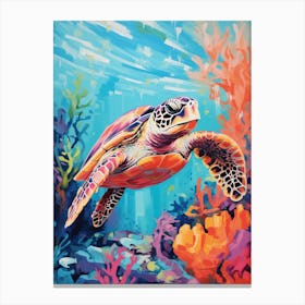 Brushstroke Sea Turtle With Coral 8 Canvas Print