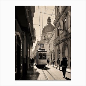 Lisbon, Portugal, Mediterranean Black And White Photography Analogue 3 Canvas Print
