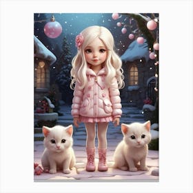 Little Girl With Kittens 1 Canvas Print