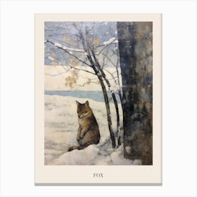 Vintage Winter Animal Painting Poster Fox 3 Canvas Print