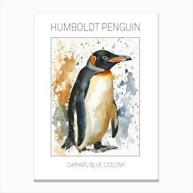 Humboldt Penguin Oamaru Blue Penguin Colony Watercolour Painting 4 Poster Canvas Print