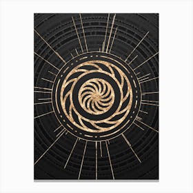 Geometric Glyph Symbol in Gold with Radial Array Lines on Dark Gray n.0216 Canvas Print