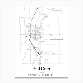 Red Deer,Canada Minimalist Map Canvas Print