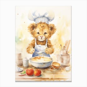 Cooking Watercolour Lion Art Painting 8 Canvas Print