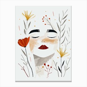 Woman's Face With Flowers, Boho, Minimalism Canvas Print