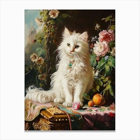White Cat With Jewel Rococo Inspired Painting Canvas Print