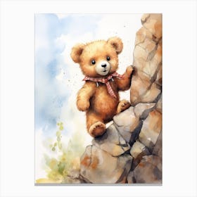 Rock Climbing Teddy Bear Painting Watercolour 1 Canvas Print