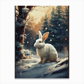 White Rabbit In Snow Canvas Print