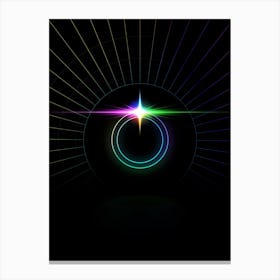 Neon Geometric Glyph in Candy Blue and Pink with Rainbow Sparkle on Black n.0189 Canvas Print