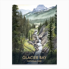 Glacier National Park Watercolour Vintage Travel Poster 1 Canvas Print