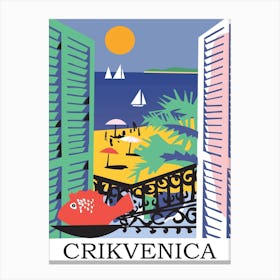 Crikvenica, Vintage Travel Poster in Pop Art Style Canvas Print