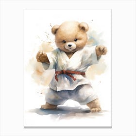 Karate Teddy Bear Painting Watercolour 3 Canvas Print