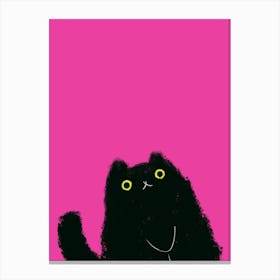 Black Cat On Pink Background Canvas Print