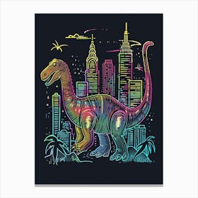 Dinosaur Neon New York Cityscape 1 Canvas Print