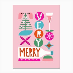 Very Merry Christmas Party Grid Mid Century Modern Vintage Style Canvas Print